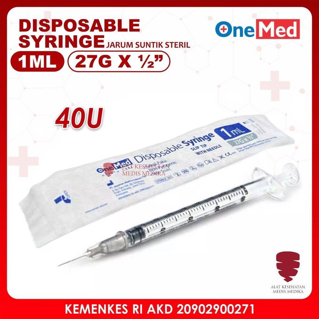 Disposable Syringe 1ml 40U Onemed isi 100 Spuit Sterile Jarum Suntik Steril Slip Tip with Needle Ins