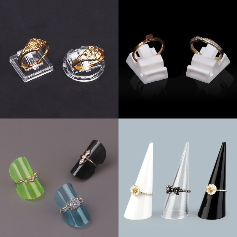 HHS Display Dudukan Cincin/Ring Stand Holder/Bahan Plastik/Display Cincin Bulat Kotak Lipat Bening H