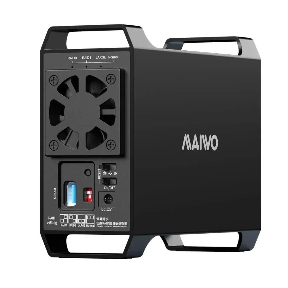 Dual Bay Raid Enclosure for 3.5" SATA HDD Hard Drive Case with Cooling Fan 4 Raid Modes USB3.0 HDD B