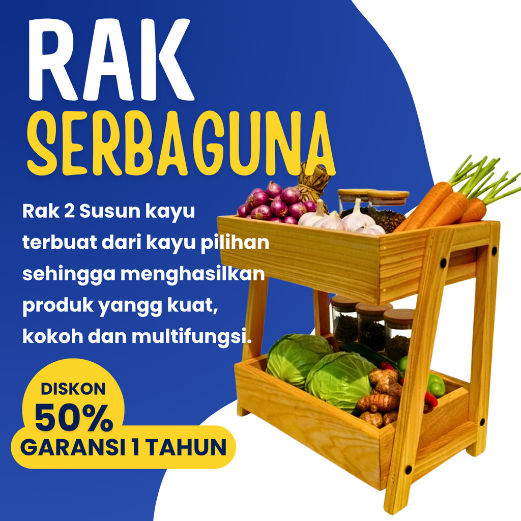 Rak Kayu Serbaguna Susun 2 Rak Skincare Rak Perkakas Minimalis