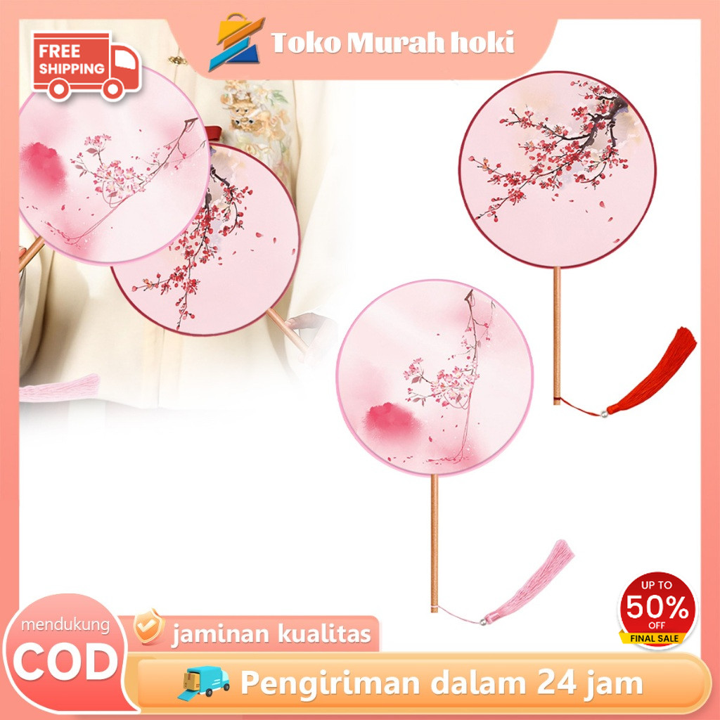 Kipas Kain Bulat Gaya China Kuno Kipas Kain Oriental Kipas Tari Rumbai Kipas Souvenir Cina