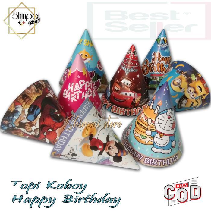 50 pcs Topi kerucut ulang tahun / Topi birthday / Topi ulang tahun kerucut karakter / Topi Ultah Ker
