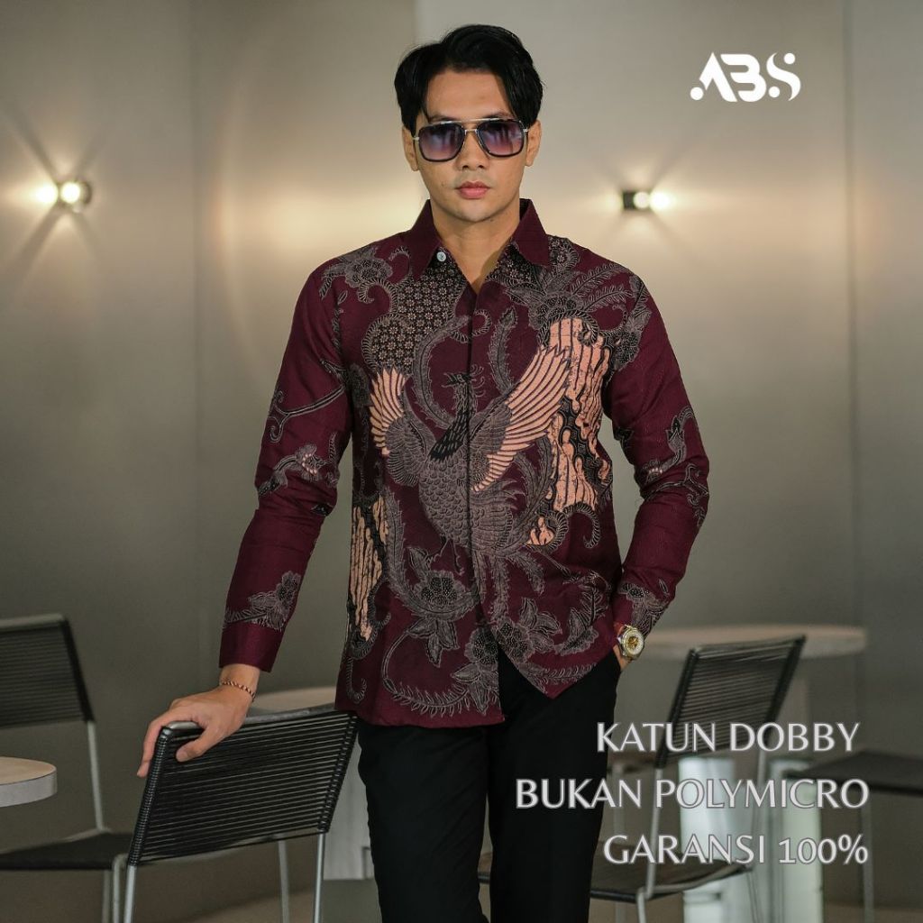 ALISA Burgundy Baju Batik Solo Slimfit Bahan Doby Lapis Furing