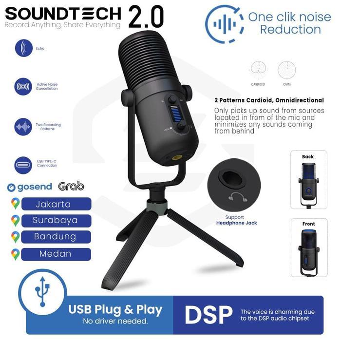 Lenoconter SOUNDTECH Microphone Condenser For Recording Streaming Podcast - SOUNDTECH 2.0