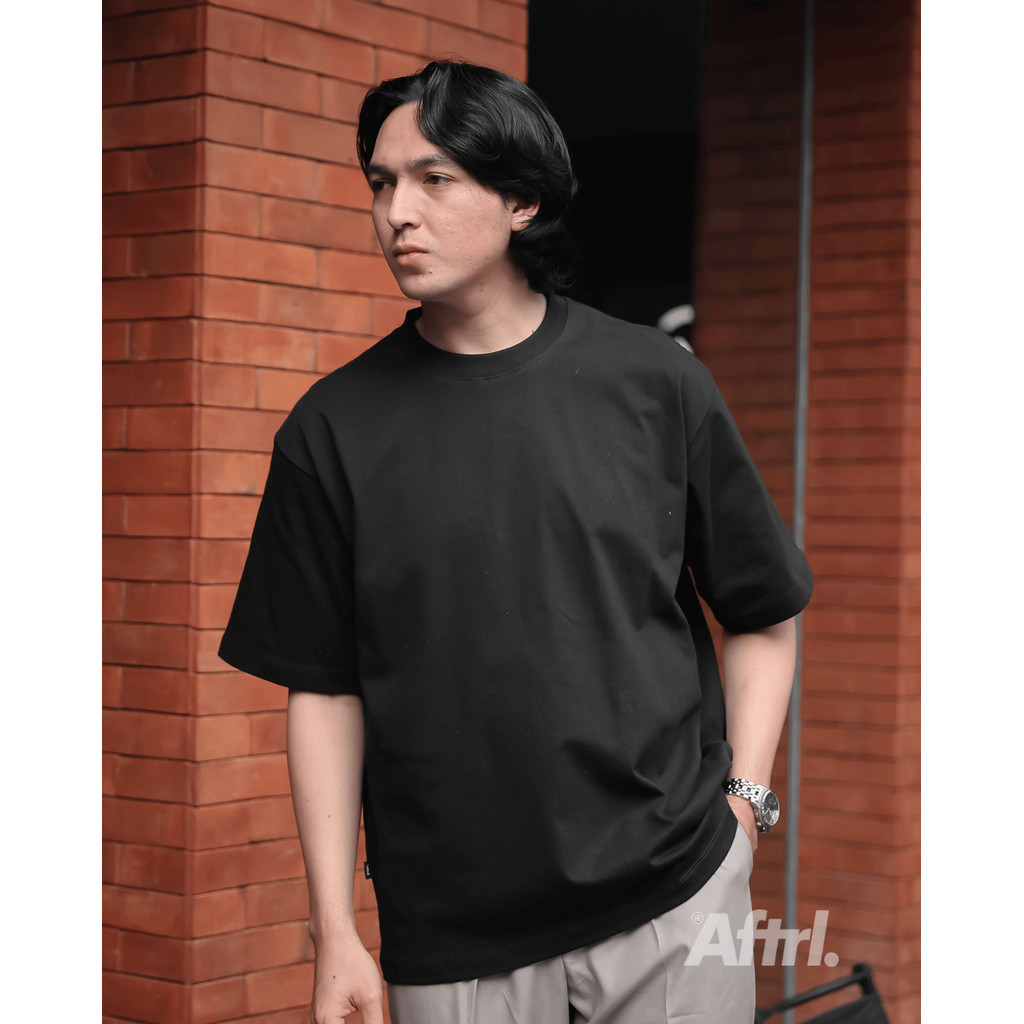 AFTRL Solid 16S Heavyweight Oversized Tee - Kaos Oversize Hitam Heavyweight Cotton 16s