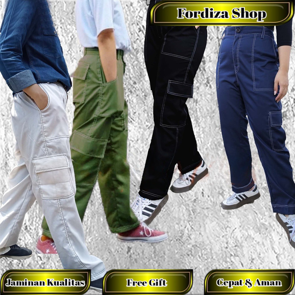 CELANA CARGO LIST BLACK S-XXXXL | CELANA CARGO CHINO UNISEX | CELANA KARGO PRIA WANITA