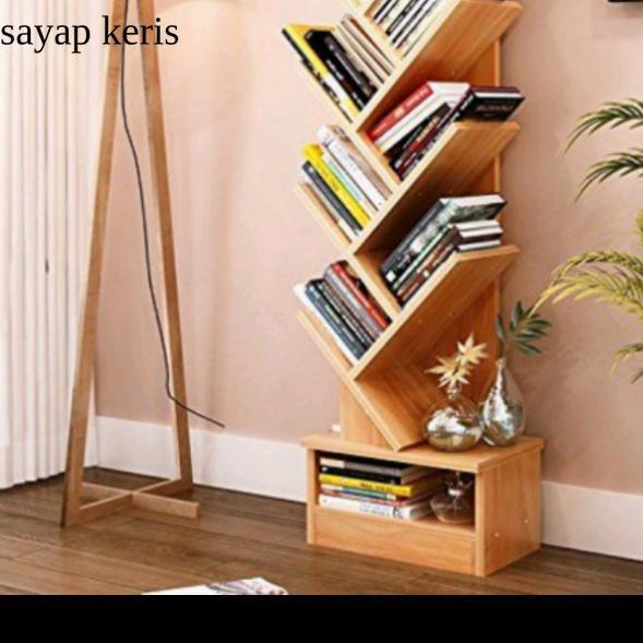 rak buku kayu jati belanda dekorasi SY18