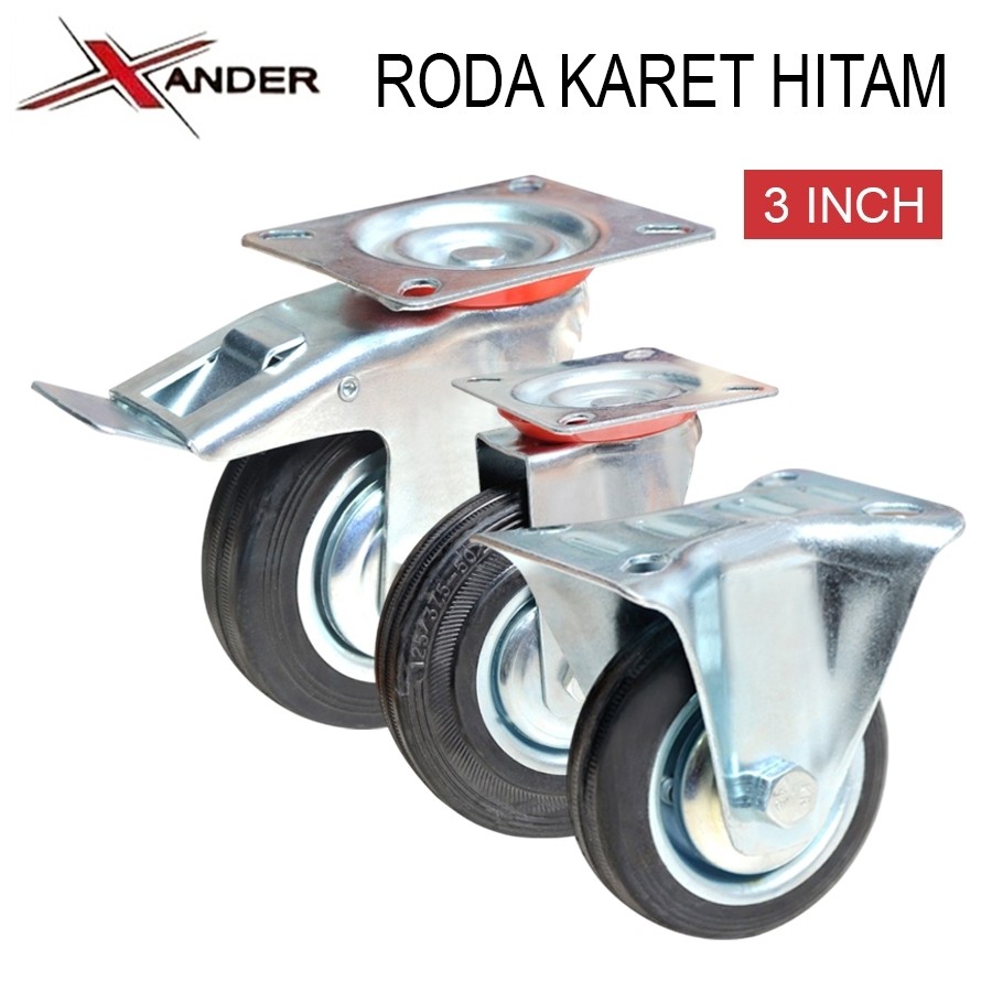 Xander Roda Trolley 3 inch / Roda Troli Karet/Nylon / Roda Gerobak/Etalase 1pcs