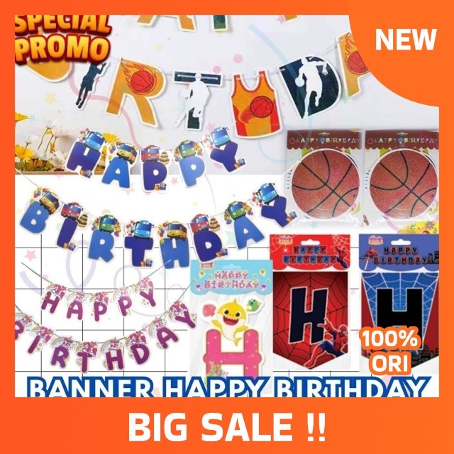 Banner Happy Birthday Karakter Anak | Dekorasi Ultah Cowok & Cewek – Panjang ±2 Meter