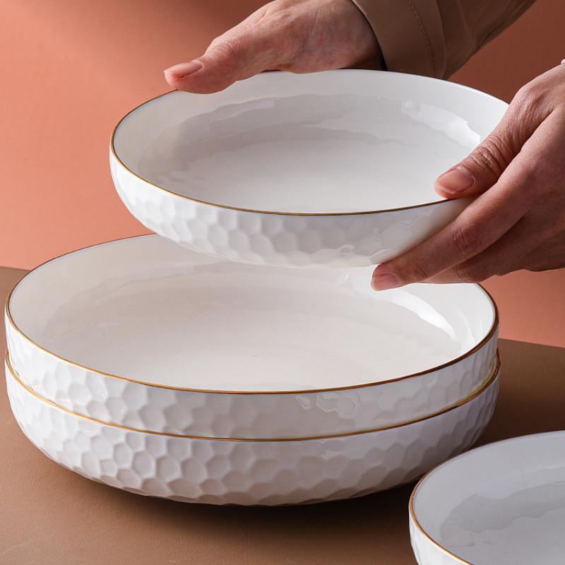 White Ceramic Western Plate Deep Dish Plate Hotel Restaurant Western Steak Plate Baked Rice Plate Sa