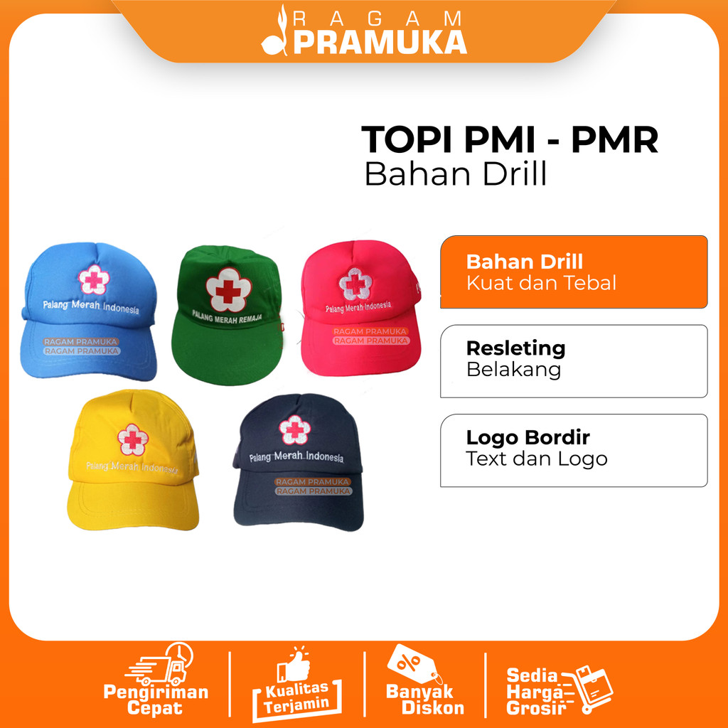 Topi PMI PMR Logo Bordir Topi PMR Wira Topi PMR Madya Topi PMR Merah Topi PMR Biru Navy