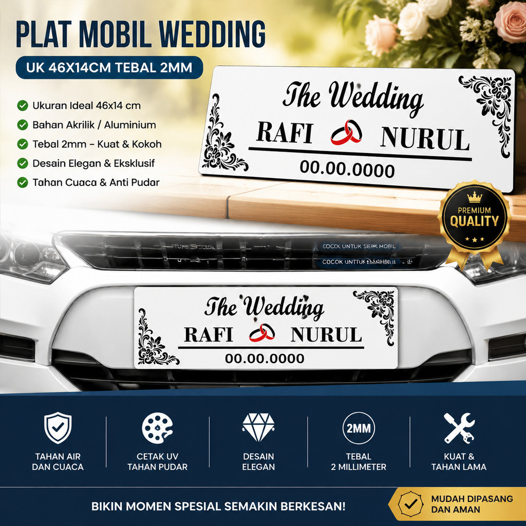 VA PLAT WEDDING PERNIKAHAN BAHAN AKRILIK BISA CUSTOM / PLAT MOBIL WEDDING