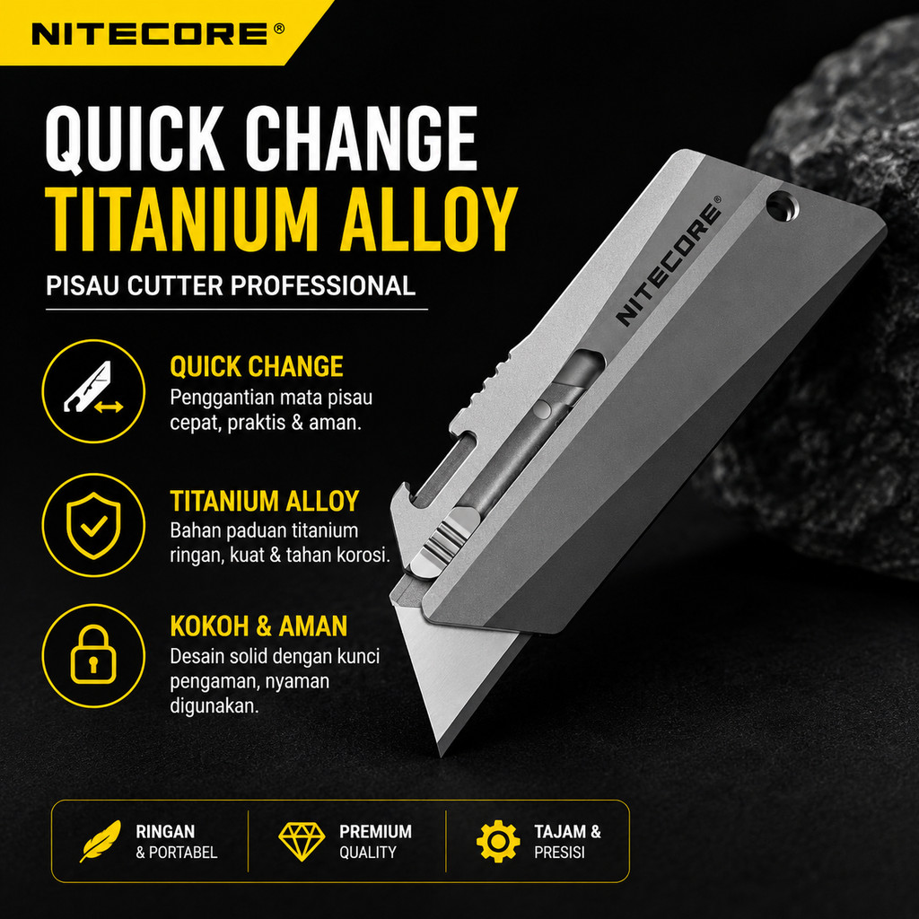 NITECORE Pisau Cutter Quick Change Blade Utility Knife Titanium Alloy - NTK09