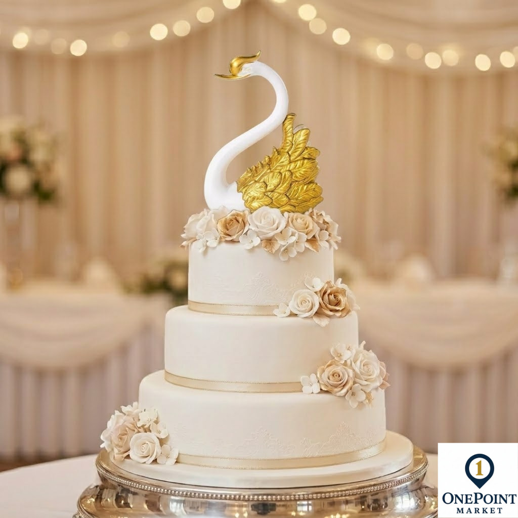 Topper Cake Wedding Angsa Jantan Gold Hiasan Kue Pernikahan Dekorasi