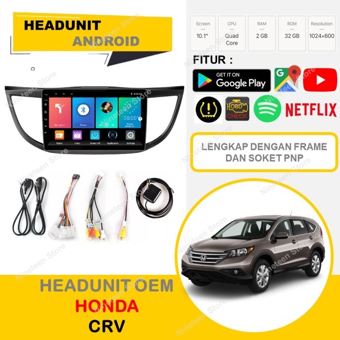 Headunit Android Honda CRV Gen 4 10 Inch PNP Lengkap Frame Canbus