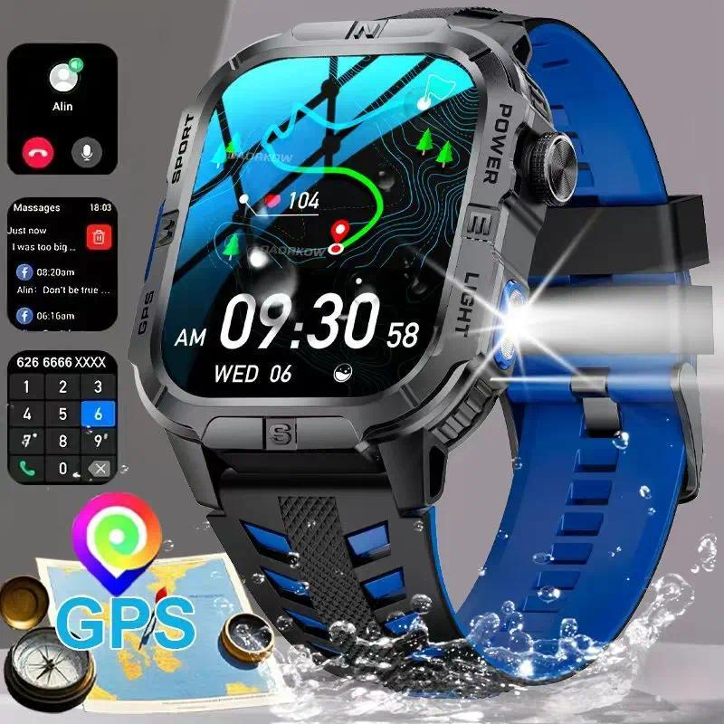 2026 New Outdoor Military Men's Smartwatch Is Equipped With GPS LED Lighting, A Compass, Wireless Co