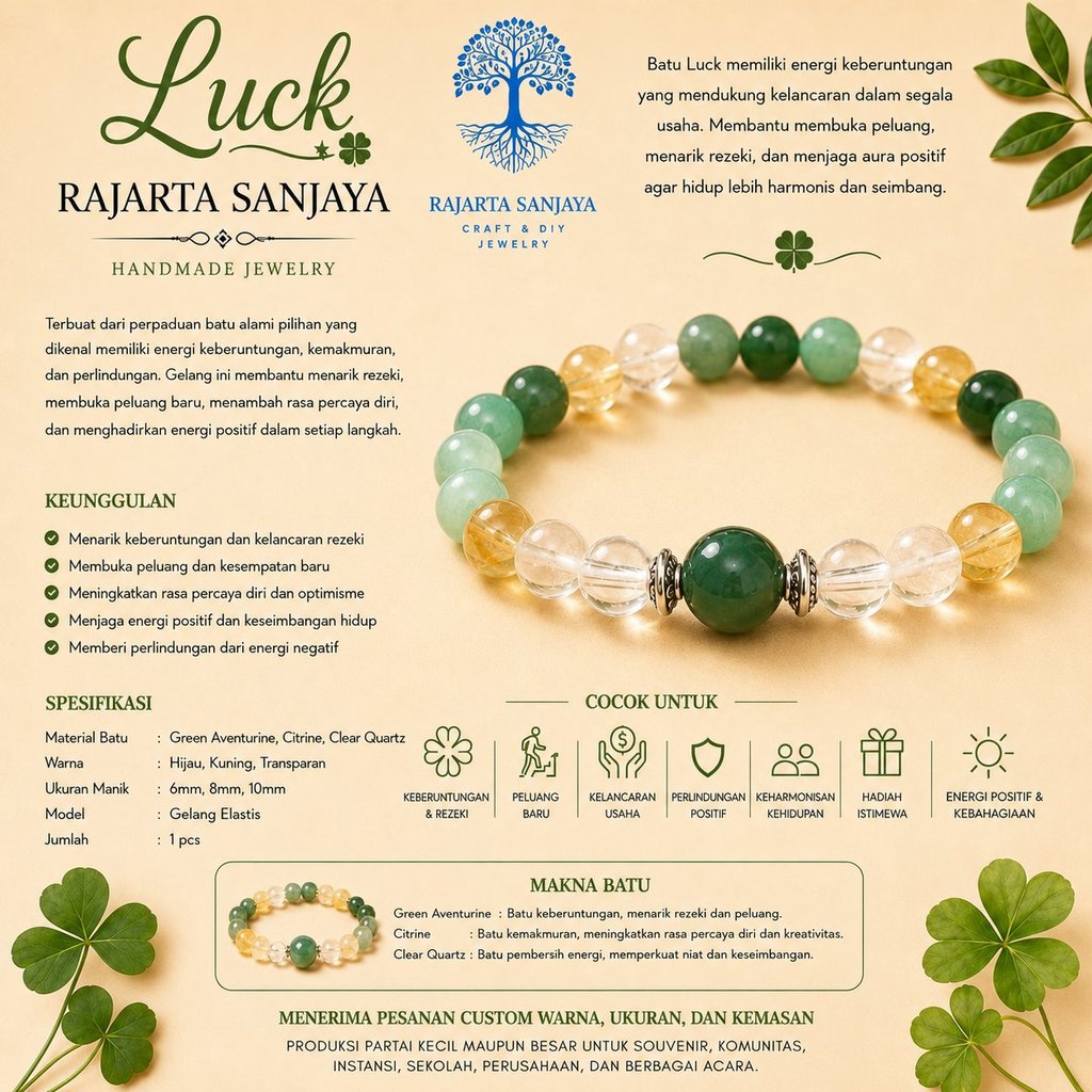 Gelang Luck Stone Natural Green Aventurine Citrine Clear Quartz