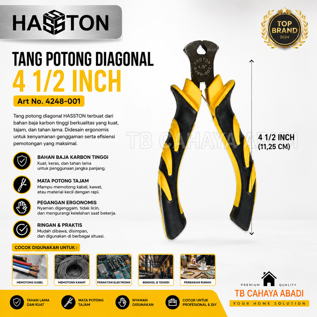 Tang Potong Diagonal 4.5 Inch HASSTON PROHEX 4248-001 | Tang Potong Kabel Kawat Mini CRV Profesional