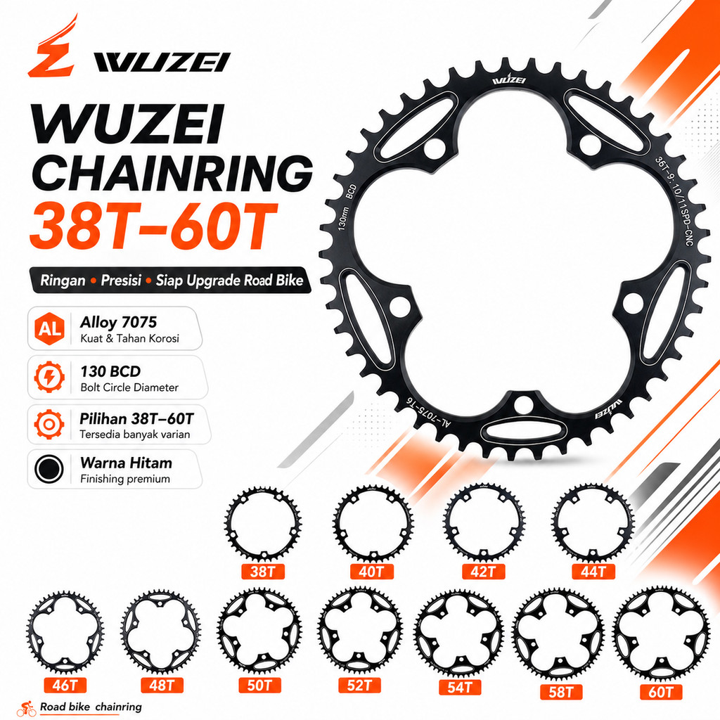 Chainring Wuzei 130 BCD 38T 40T 42T 44T 50T 52T 46T 48T 54T 56T 58T 60T BCD Narrow Wide 130 Alloy