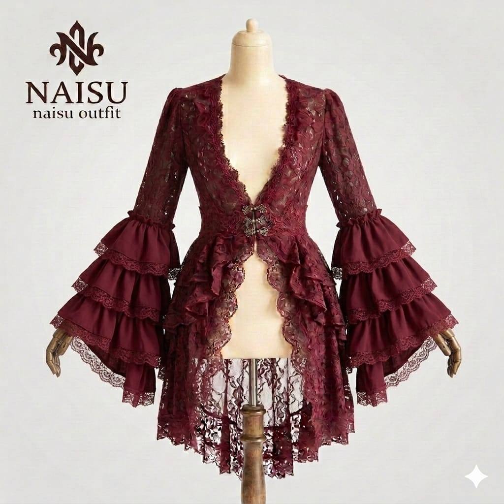 Naisu Kemeja panjang wanita 3 layer lengan satin victory shirt lace uk xs-7xl NB782