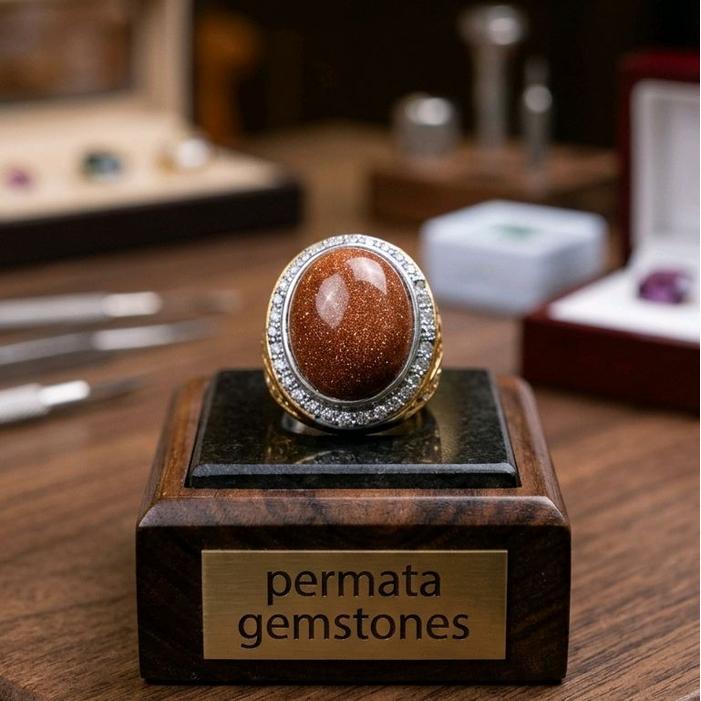 Batu Cincin Pasir Emas Jumbo Big Size Plus Ring Emban Titanium Super Top Quality - 7