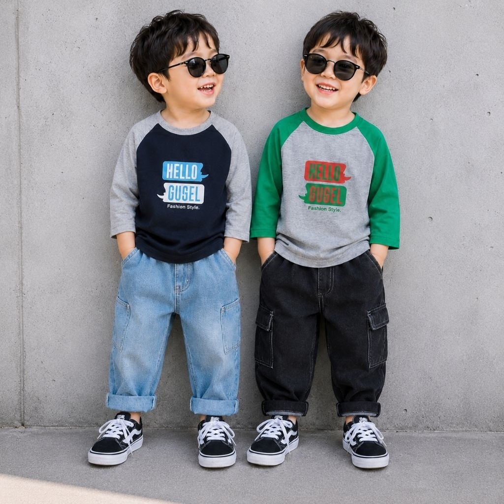 Baju Anak Kaos Gugel Kids Reglan Lengan 3/4 / Kaos Anak Motif Random / Kaos Gugel Kids Spandek Rayon