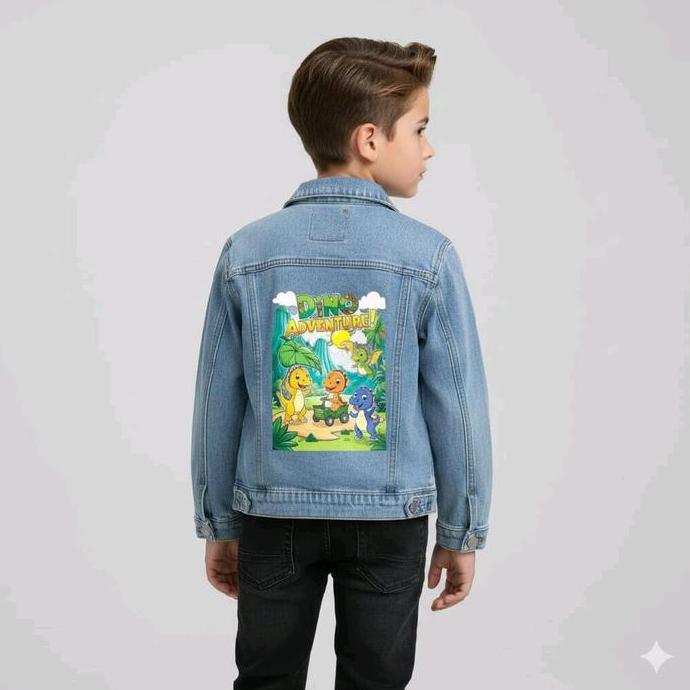 New Era Jaket Jeans Anak Cowok Cewek Motif Dinosaur 3D Usia 1-9Th