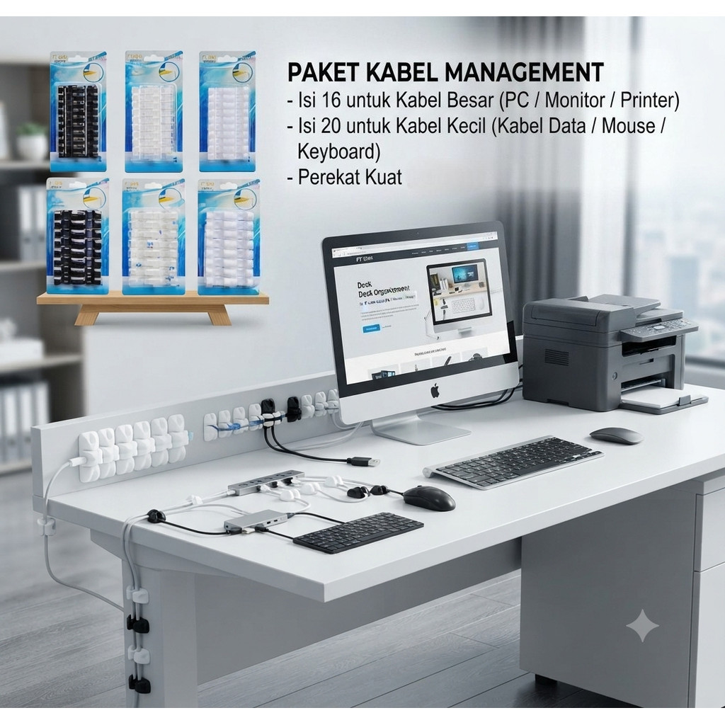 Stiker Kabel Klem Tempel klip Pengatur Kabel Organizer Cable Clip Management USB Charger isi 20 dan 