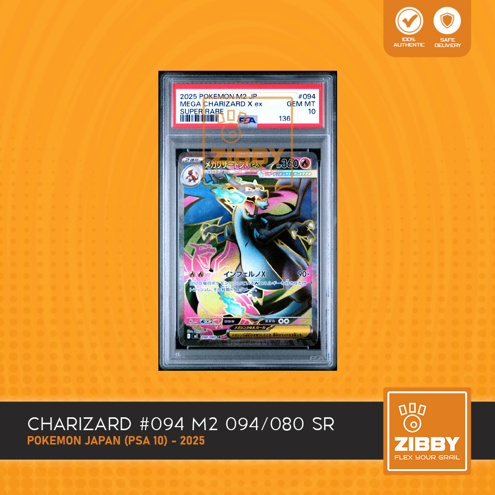 POKEMON Mega Charizard X EX M2 094/080 SR  2025 JPN Jepang PSA 10 TCG Kartu Card Graded