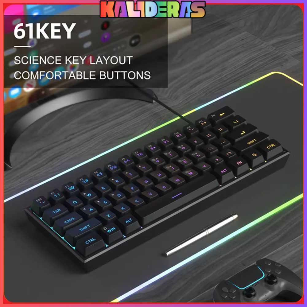 Keyboard Gaming RGB Mechanical Red Switch Wired 61 Keys - MK-61
