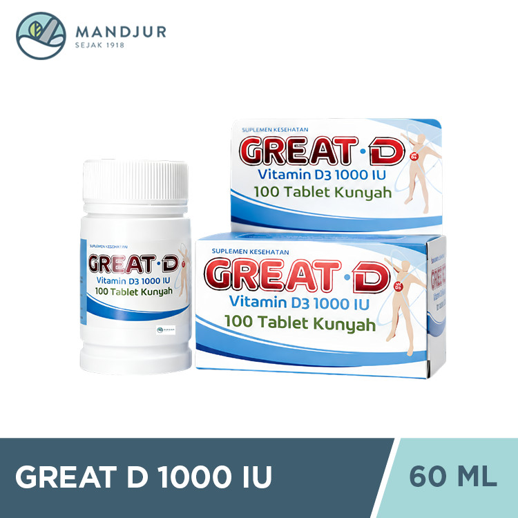 Great D 1000 IU 100 Tablet - Tablet Kunyah Vitamin D3 1000 IU