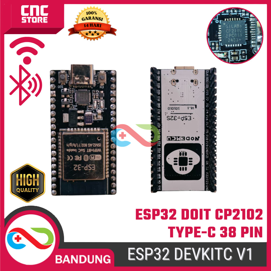 ESP32 ESP-32S DOIT CP2102 Type-C 38 Pin – Board WiFi Bluetooth IoT Dual Core Proyek Elektronik