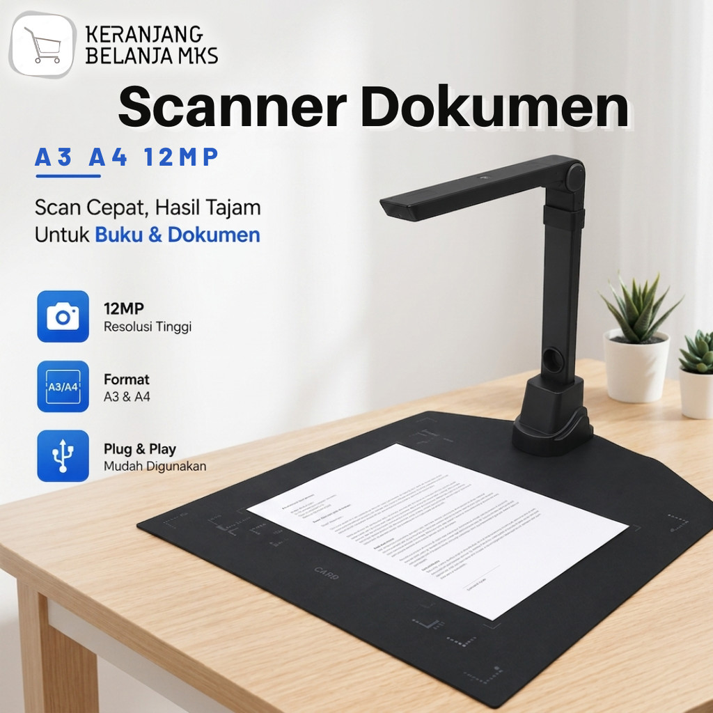 Scanner Dokumen Buku Overhead Portable Camera Scanner A3 A4 12MP