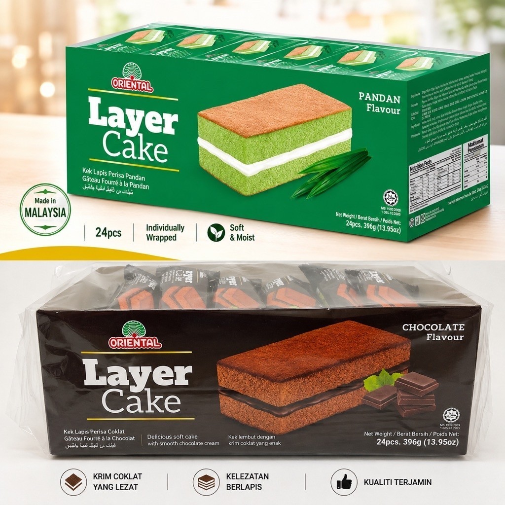 Oriental Layer Cake Malaysia Rasa Pandan Cokelat dan Stroberi ISI 24pcs