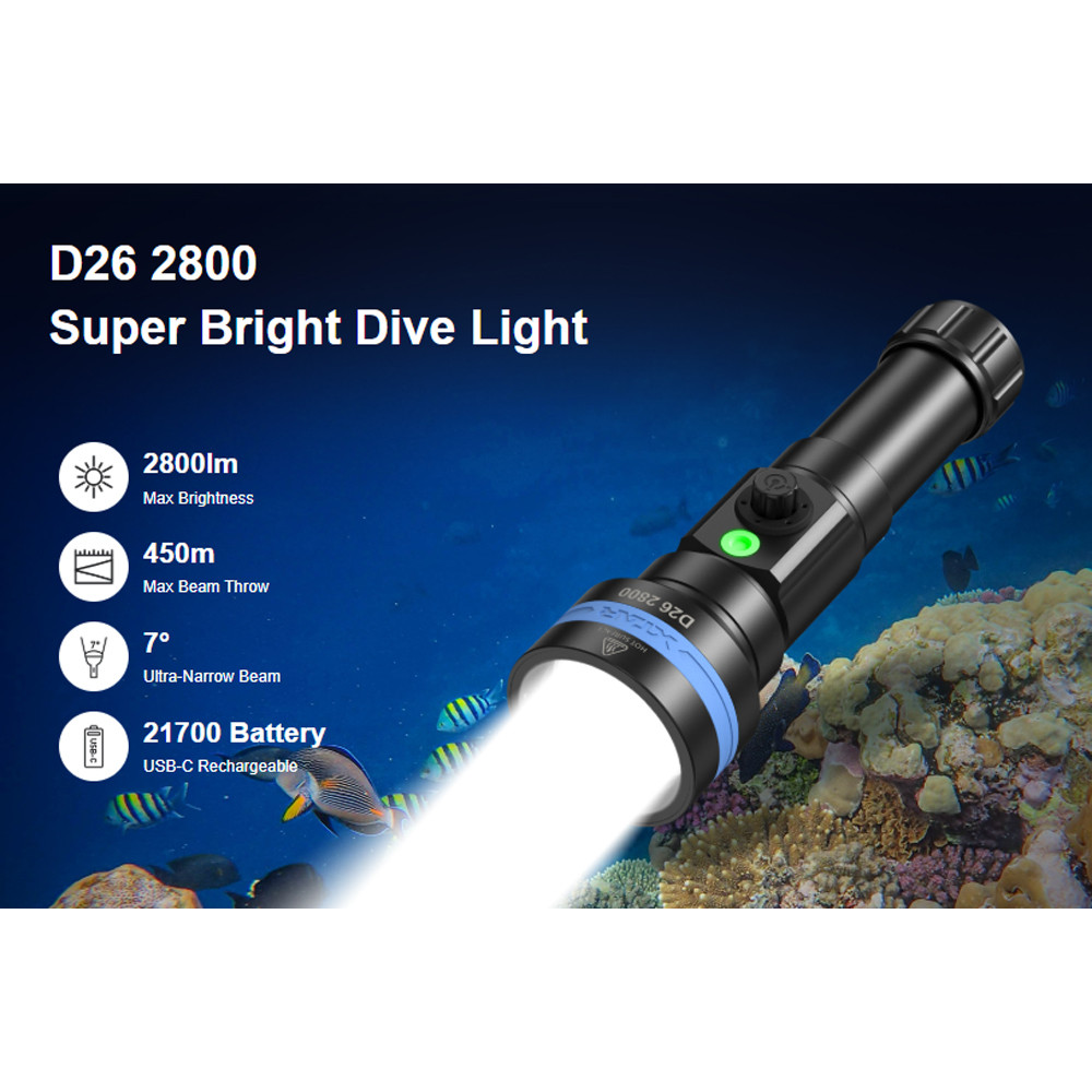 XTAR Senter Selam Diving Flashlight LED High Beam IPX8 2800 Lumens - D26 2800