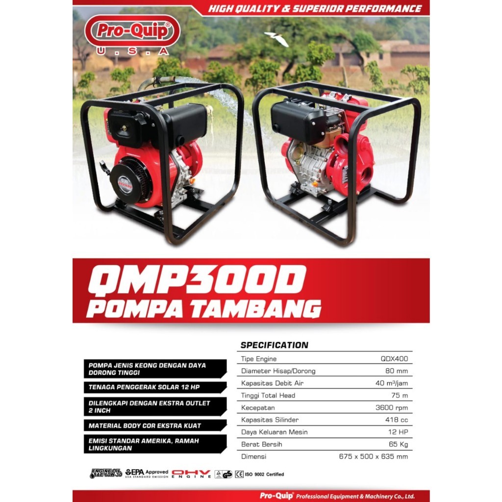 Mesin Pompa Air Tambang Diesel Solar Proquip QMP300D Water Pump Centrifugal Heavy Duty QMP 300D 12 H