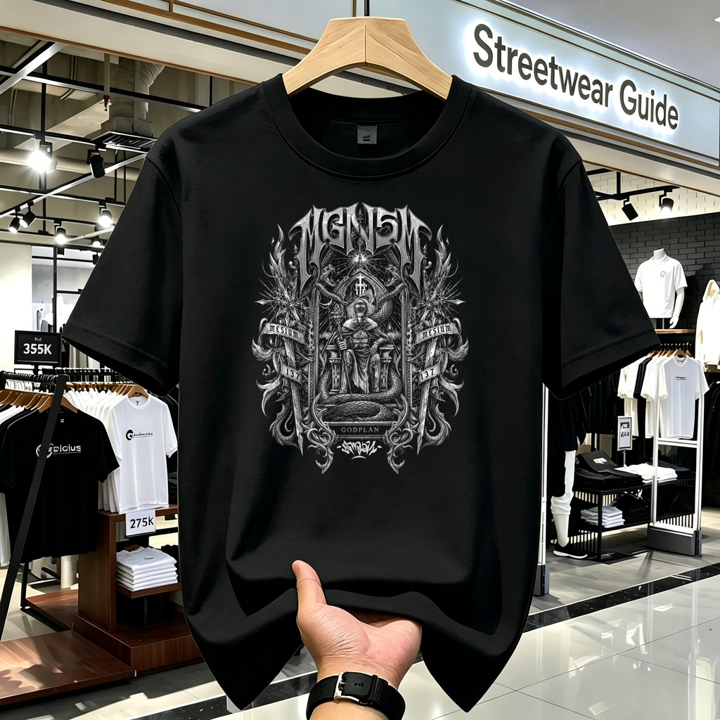Kaos Lengan Panjang Hitam Unisex Motif Gothic Godlan Vintage Retro