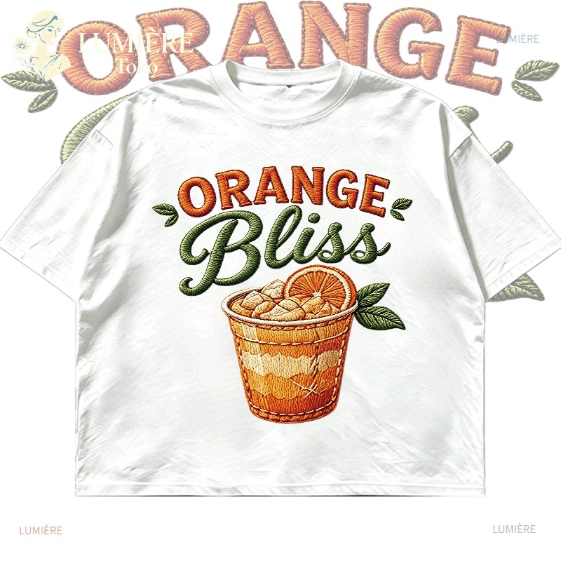 [COD] Kaos Wanita Korea Oversize Lengan Pendek Motif Minuman Jeruk Es Orange Bliss Gaya Estetik Musi
