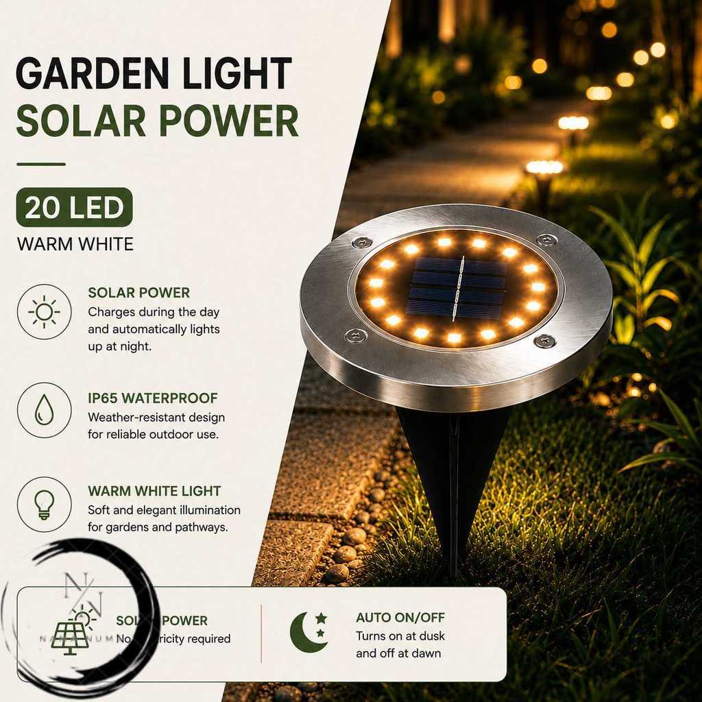 RAIBOH Lampu Taman Hias Ground Light Solar Sensor Warm White 20 LED - Y012