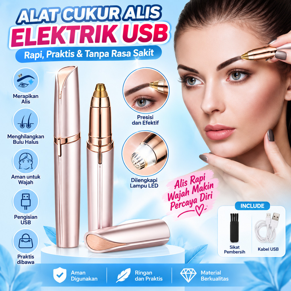 Alat Pencukur Alis Elektrik USB Cukur Alis Elektrik Trimmer Eyebrow Cukuran