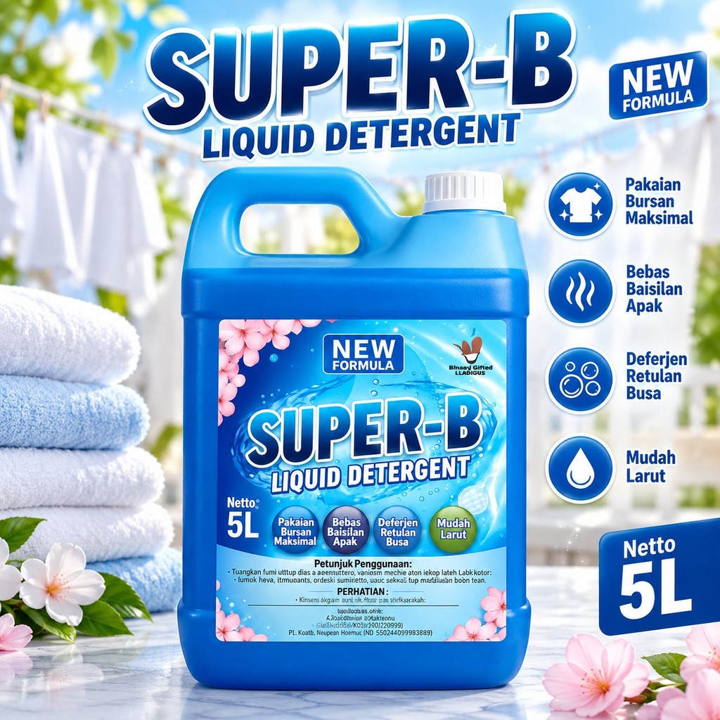 Deterjen Laundry Cair SUPER-B 5L Hemat Bersih Maksimal untuk Mesin Cuci & Laundry Kiloan
