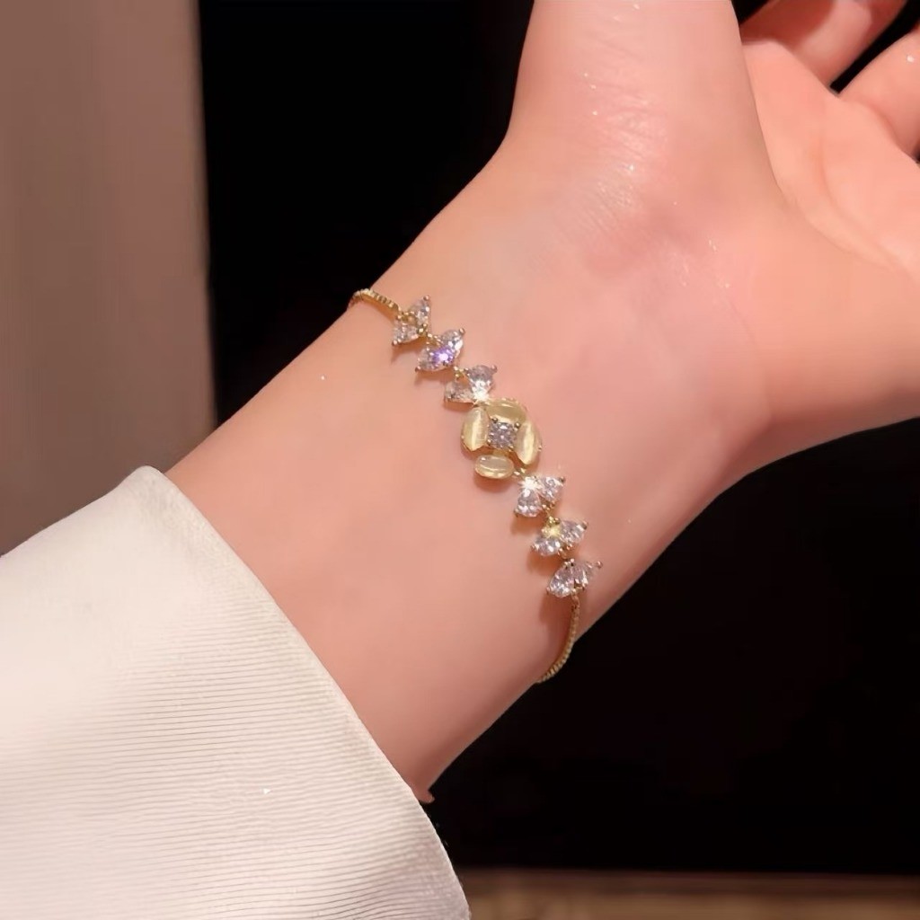 [JOJO Jewelry]Gelang Rantai Serut Zirkon Hati Muda Emas Aesthetic Mewah