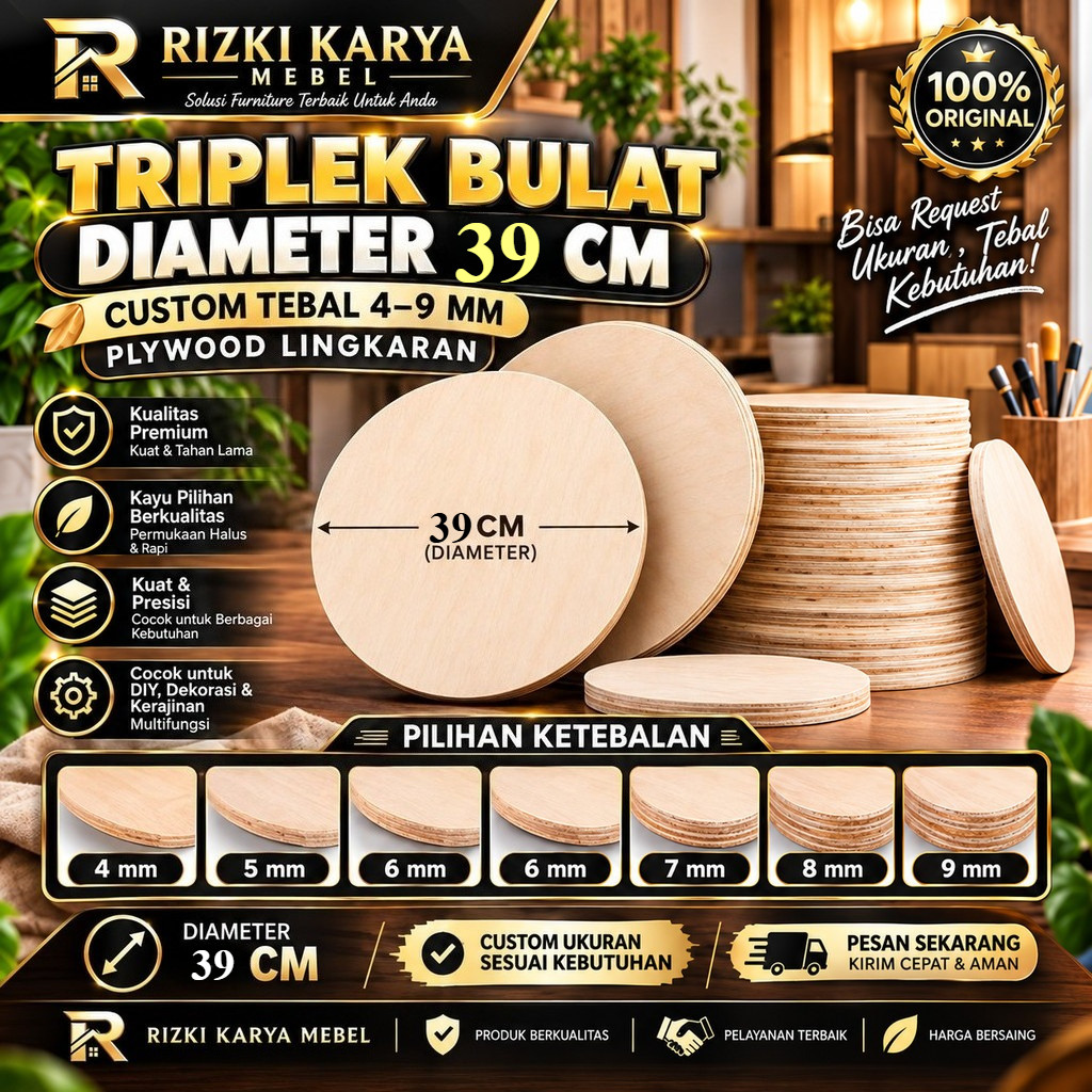 Triplek Bulat Diameter 39 CM | Custom Tebal 4–9 MM | Plywood Lingkaran