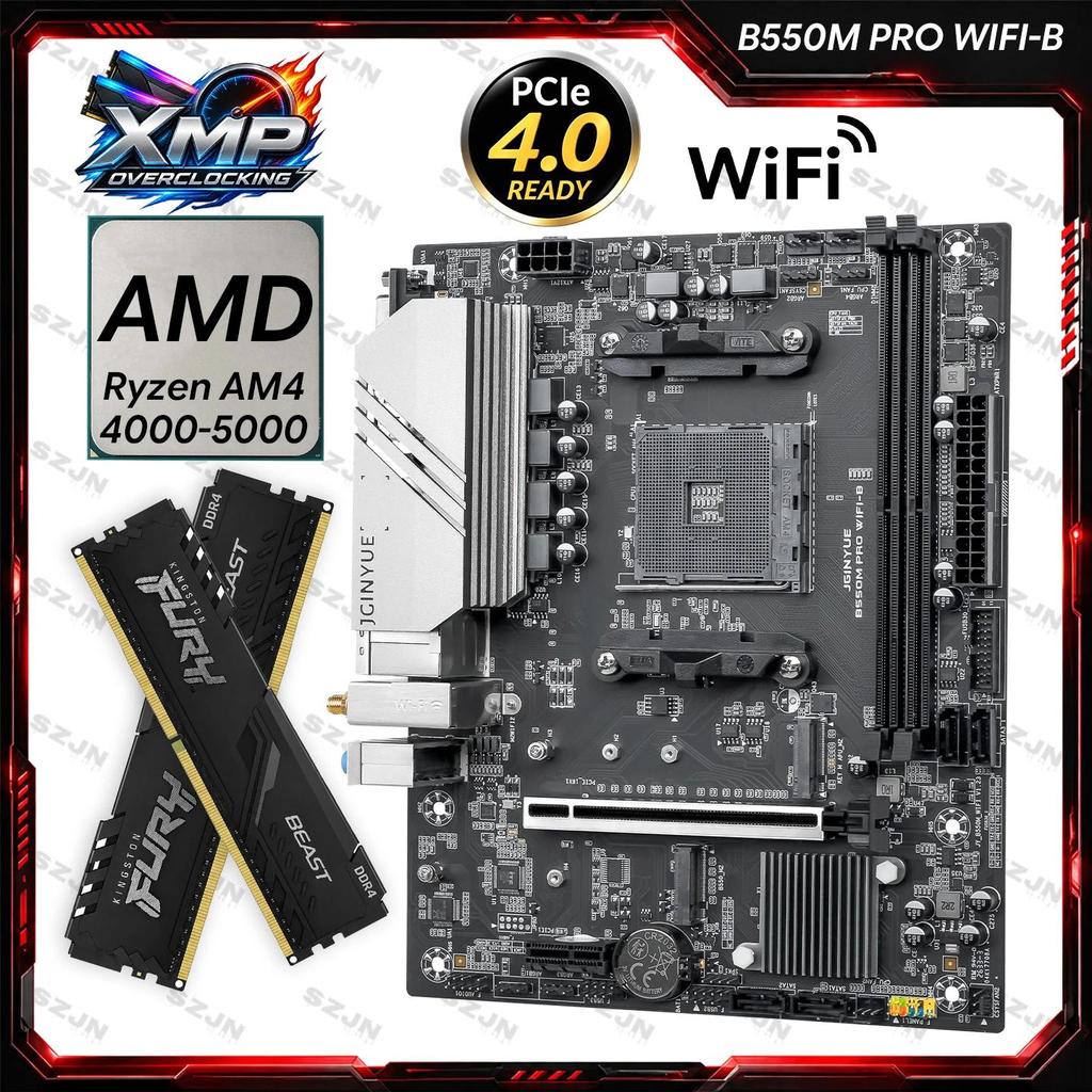 JGINYUE B550M PRO WIFI-B AM4 Motherboard Ryzen 4000 5000 DDR4 64GB XMP 4000MHz PCIe 4.0 2x M.2 NVMe 