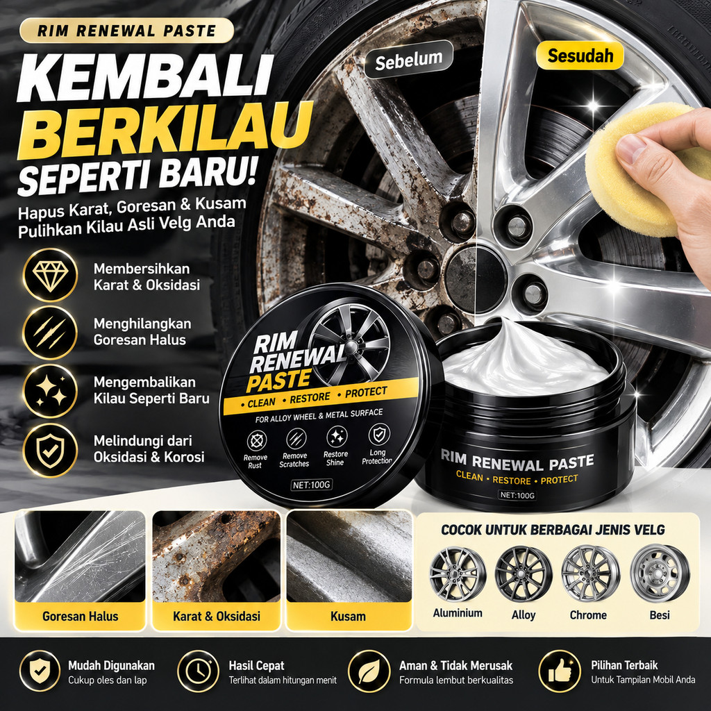 [Pengiriman 24 Jam] Metal Polish / Pasta Perawatan Velg Mobil / Pembersih Karat & Anti Oksidasi Untu