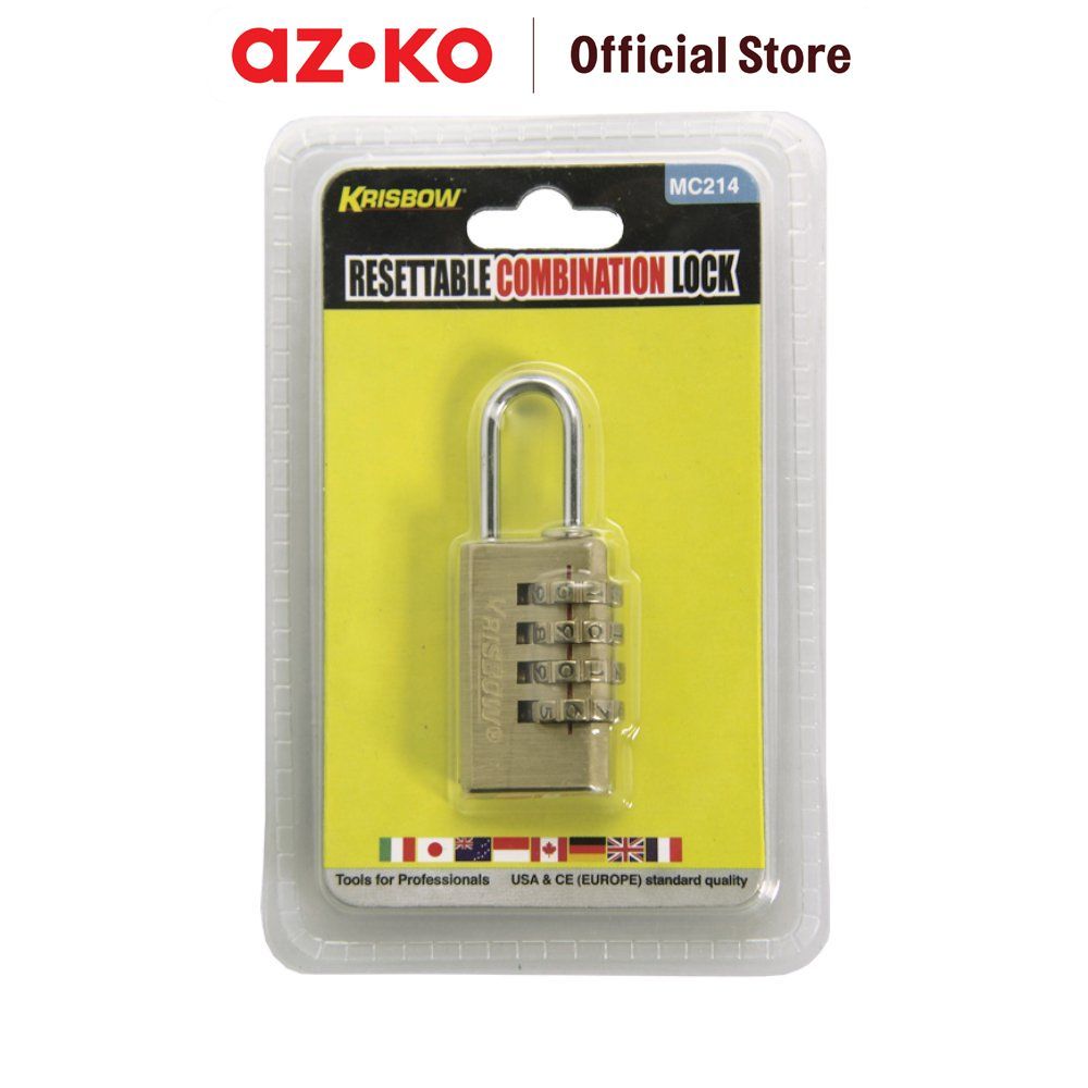 AZKO Krisbow Gembok Kuningan 4 Angka Kombinasi Padlock Aman Kunci Pengaman Lock Manual Pengunci Port