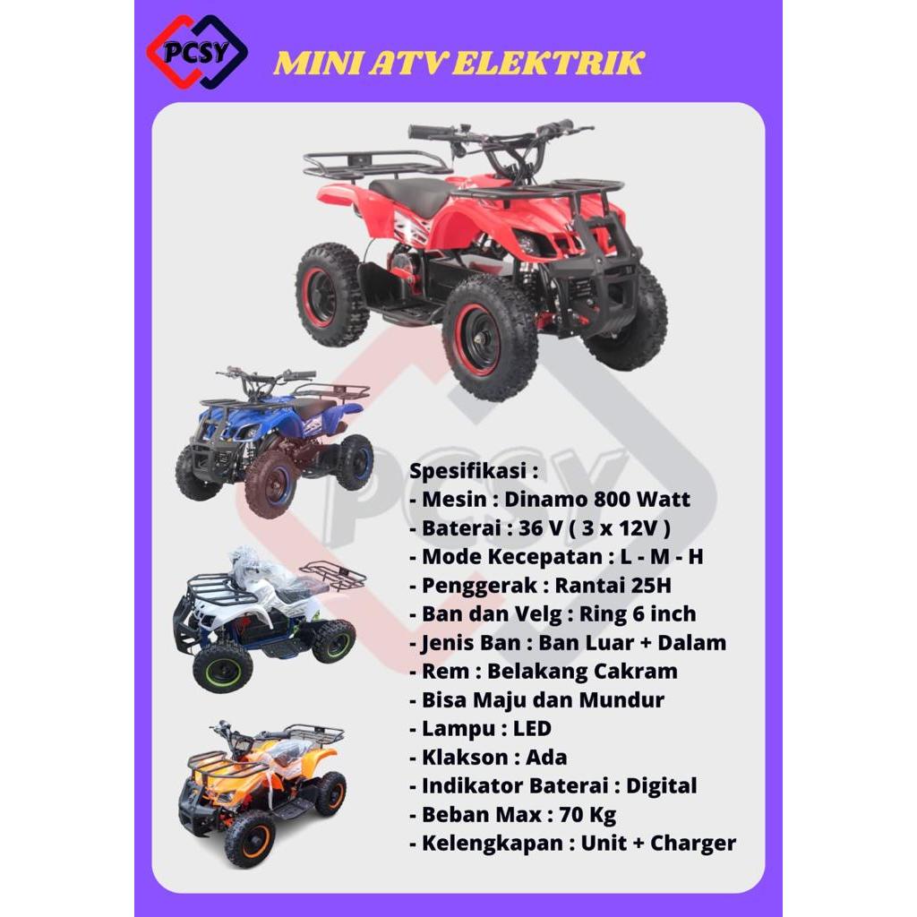 Mini ATV Listrik 800 watt 36V Mobil ATV Elektrik
