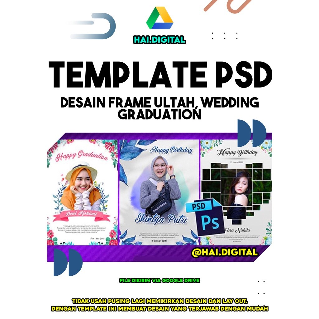 Template Desain PSD Frame Ultah, Wedding, Graduation Format Photoshop