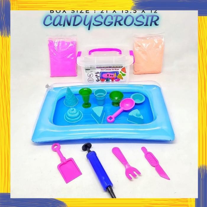 Mainan Pasir Anak 1 Kg Mix Warna Lengkap dengan Cetakan Pasir dan Alas Kolam - Kue dan Es Krim
