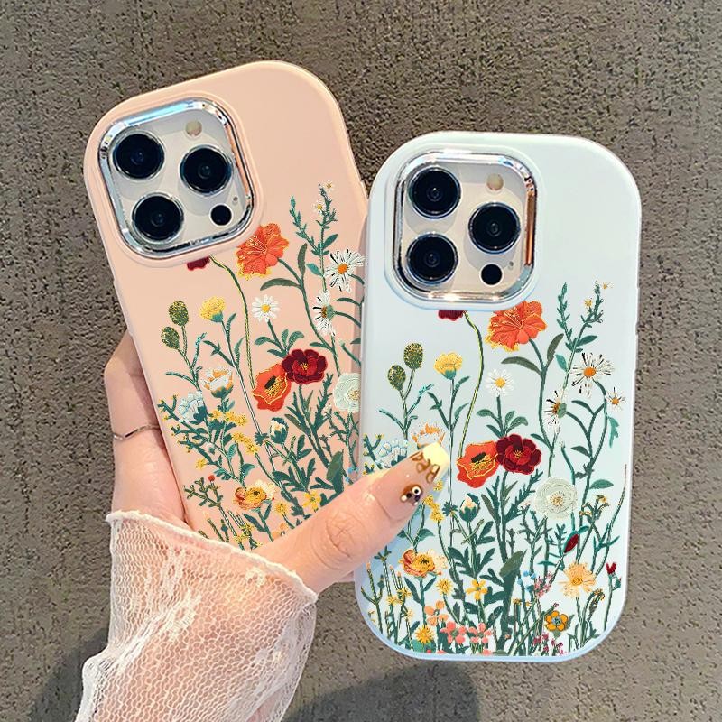 Casing Ponsel For Samsung A32 5G A34 M32 Case Oval Plating Lens Flower Silicone Hp